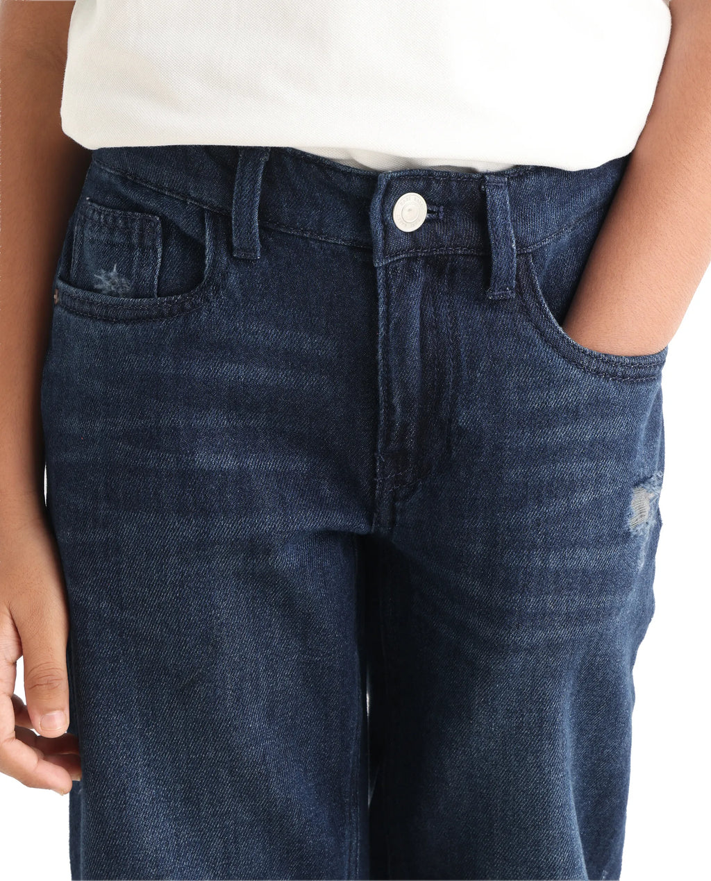 Rare Ones Kids Indi-K Dark Navy Cotton Button And Zip Closure Plain Regular Fit Jeans
