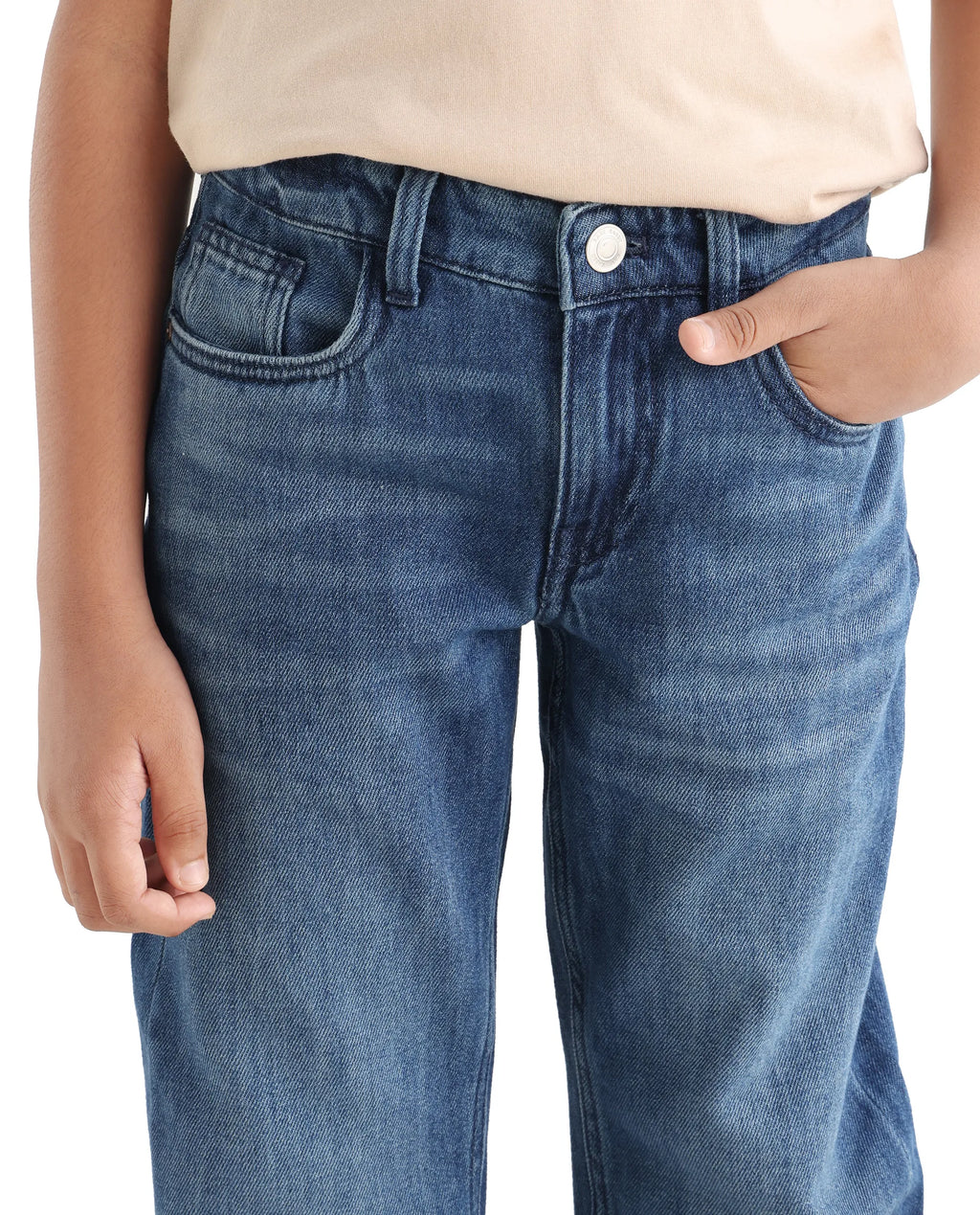 Rare Ones Kids Indi-K Light Navy Cotton Button And Zip Closure Plain Regular Fit Jeans