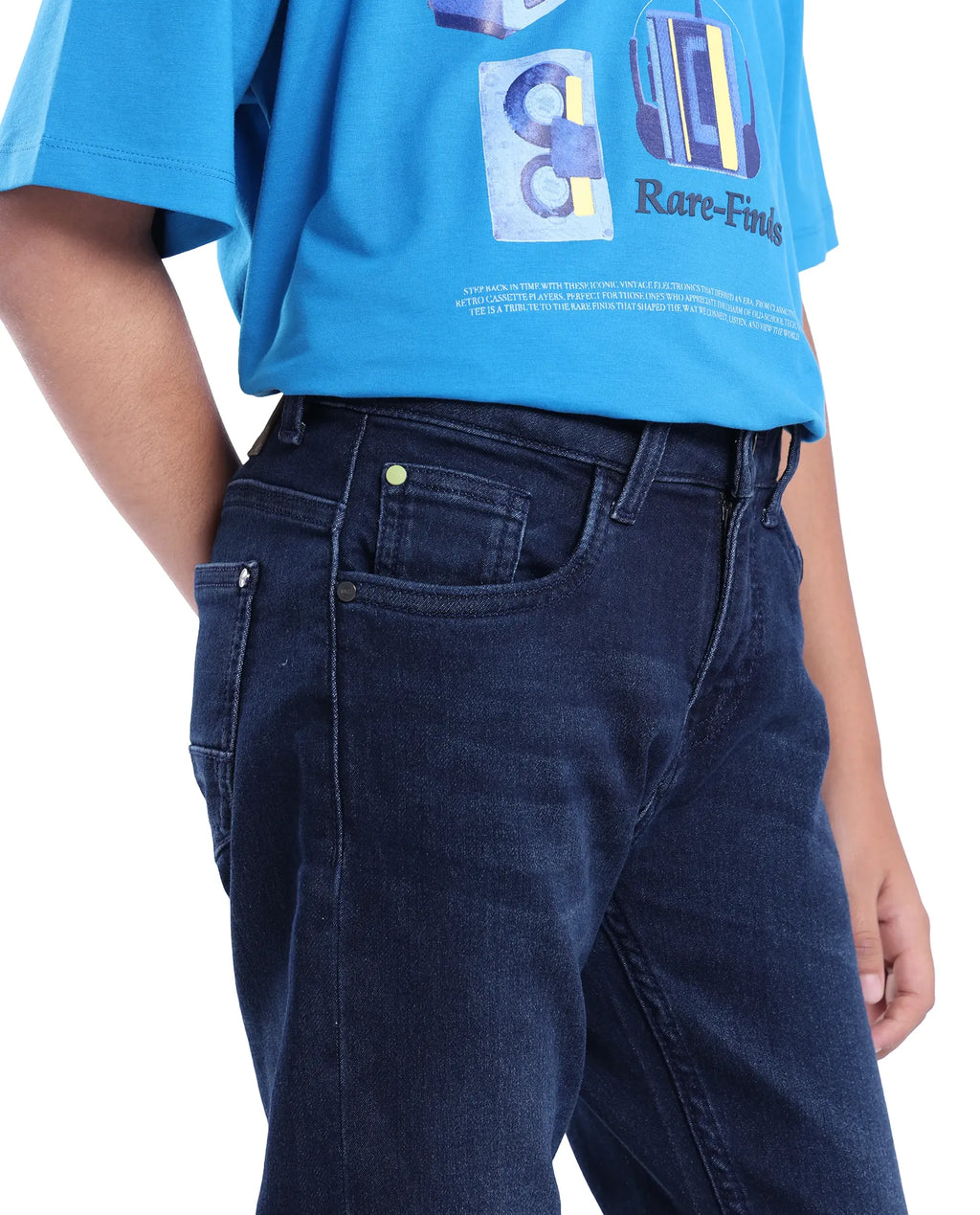 Rare Ones Kids Jace 2 Dark Blue Cotton Solid Button And Zip Closure Slim Fit Jeans
