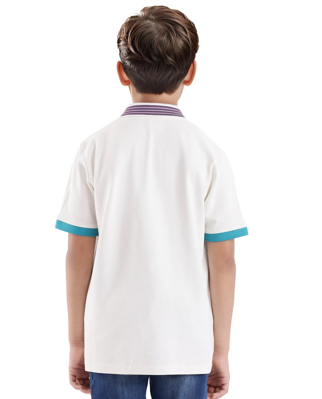 Rare Ones Kids Jef White Cotton Short Sleeve Contrasting Collar Embroidered Polo