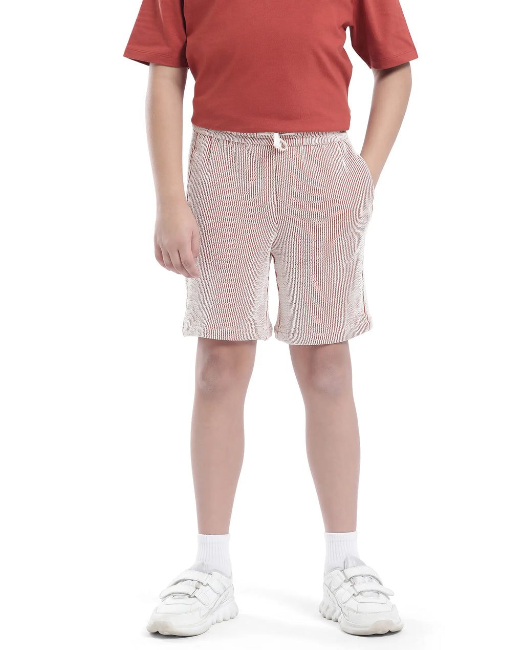 Rare Ones Kids John-B Rust Cotton Blend Striped Drawstring Regular Fit Short