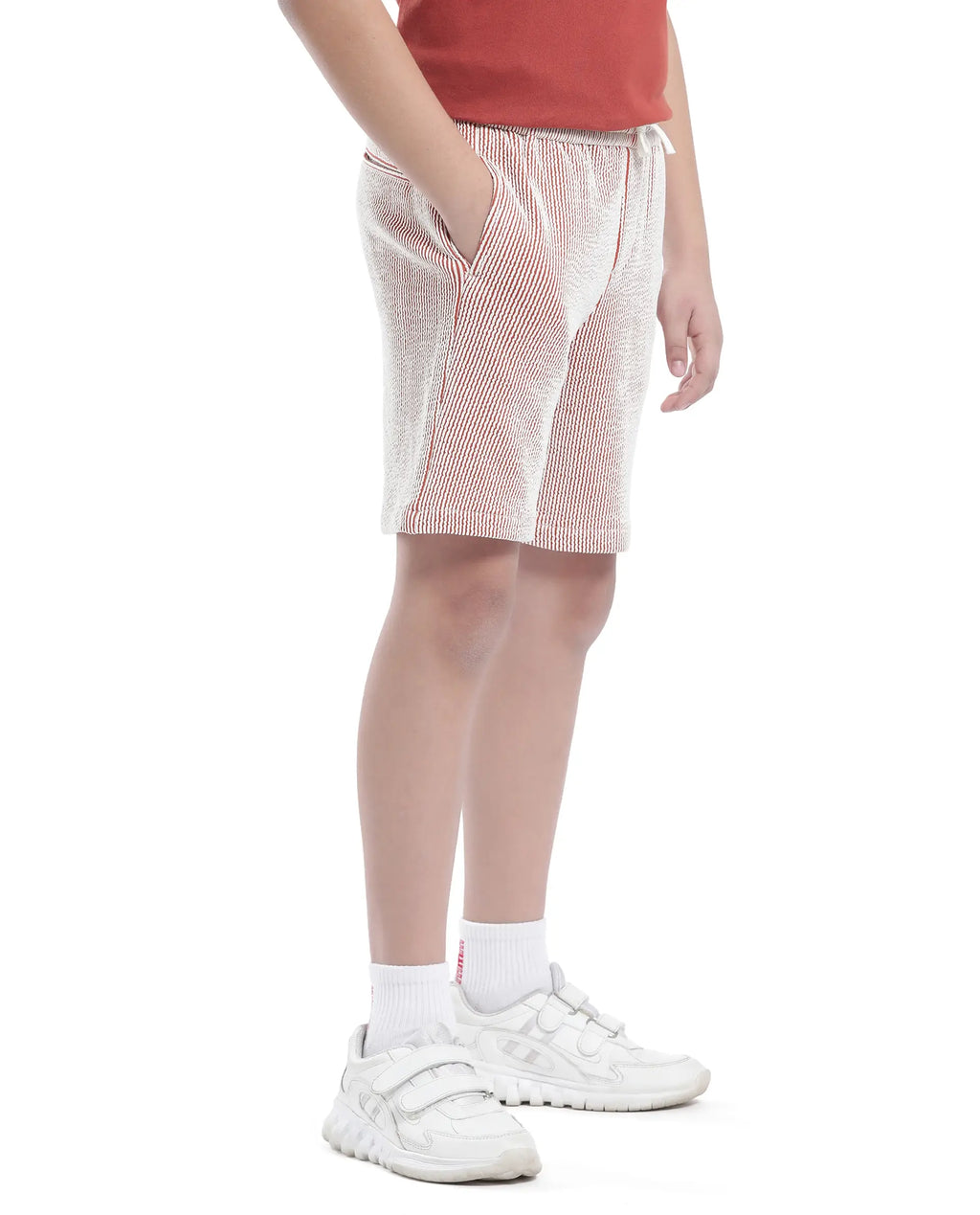 Rare Ones Kids John-B Rust Cotton Blend Striped Drawstring Regular Fit Short