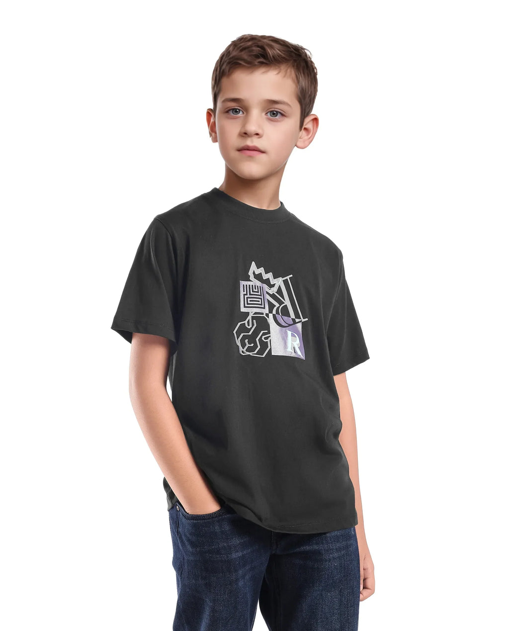Rare Ones Kids Jolt-K Black Cotton Pull On Hd Print Regular Fit T-Shirt
