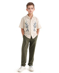 Rare Ones Kids Jomok-B Olive Linen Solid Drawstring Closure Regular Fit Trouser