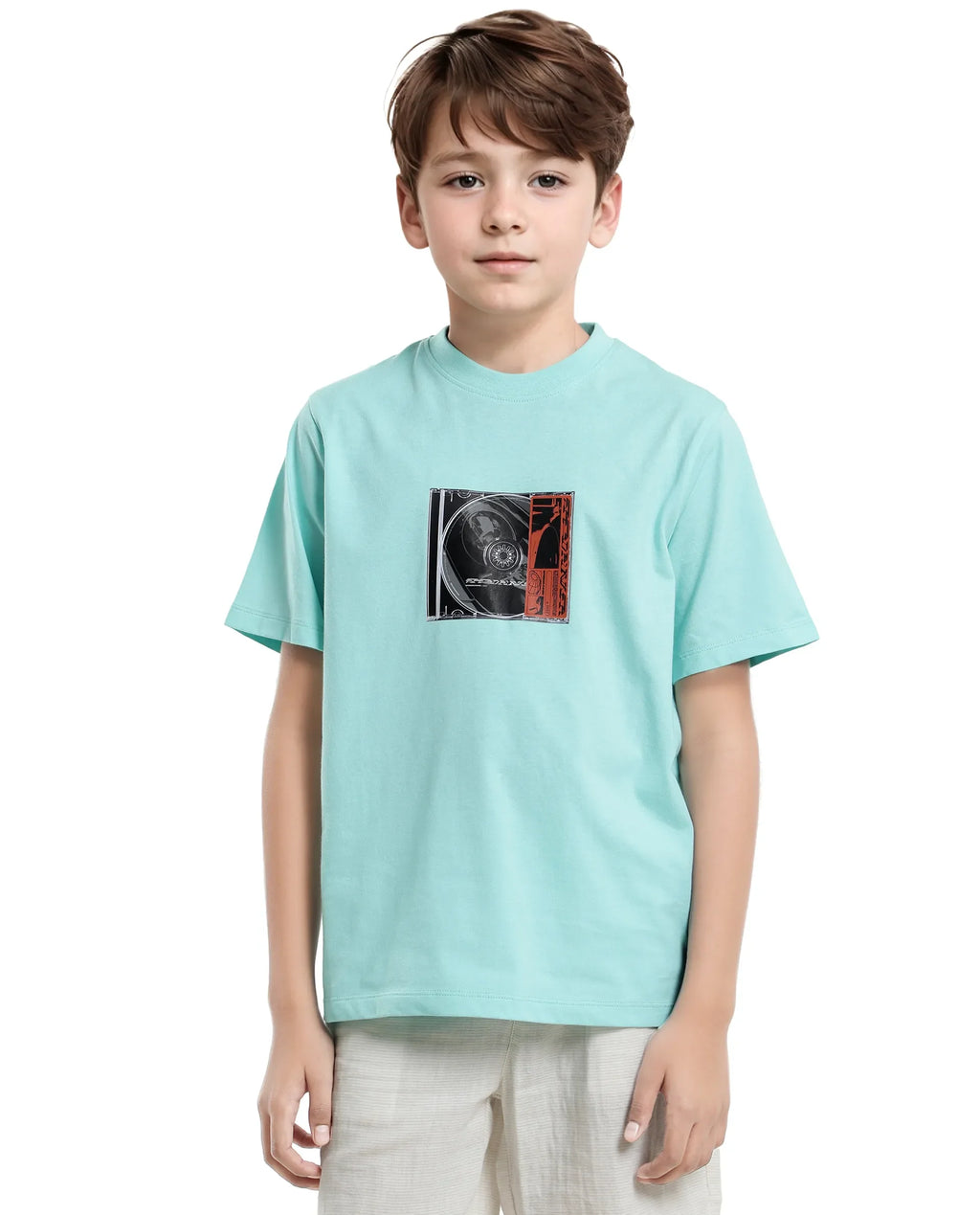 Rare Ones Kids Justr-K Pastel Turq Cotton Graphic Printed Slip-On Regular Fit T-Shirt