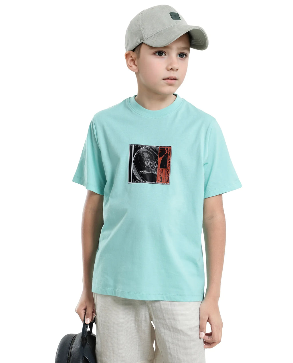 Rare Ones Kids Justr-K Pastel Turq Cotton Graphic Printed Slip-On Regular Fit T-Shirt