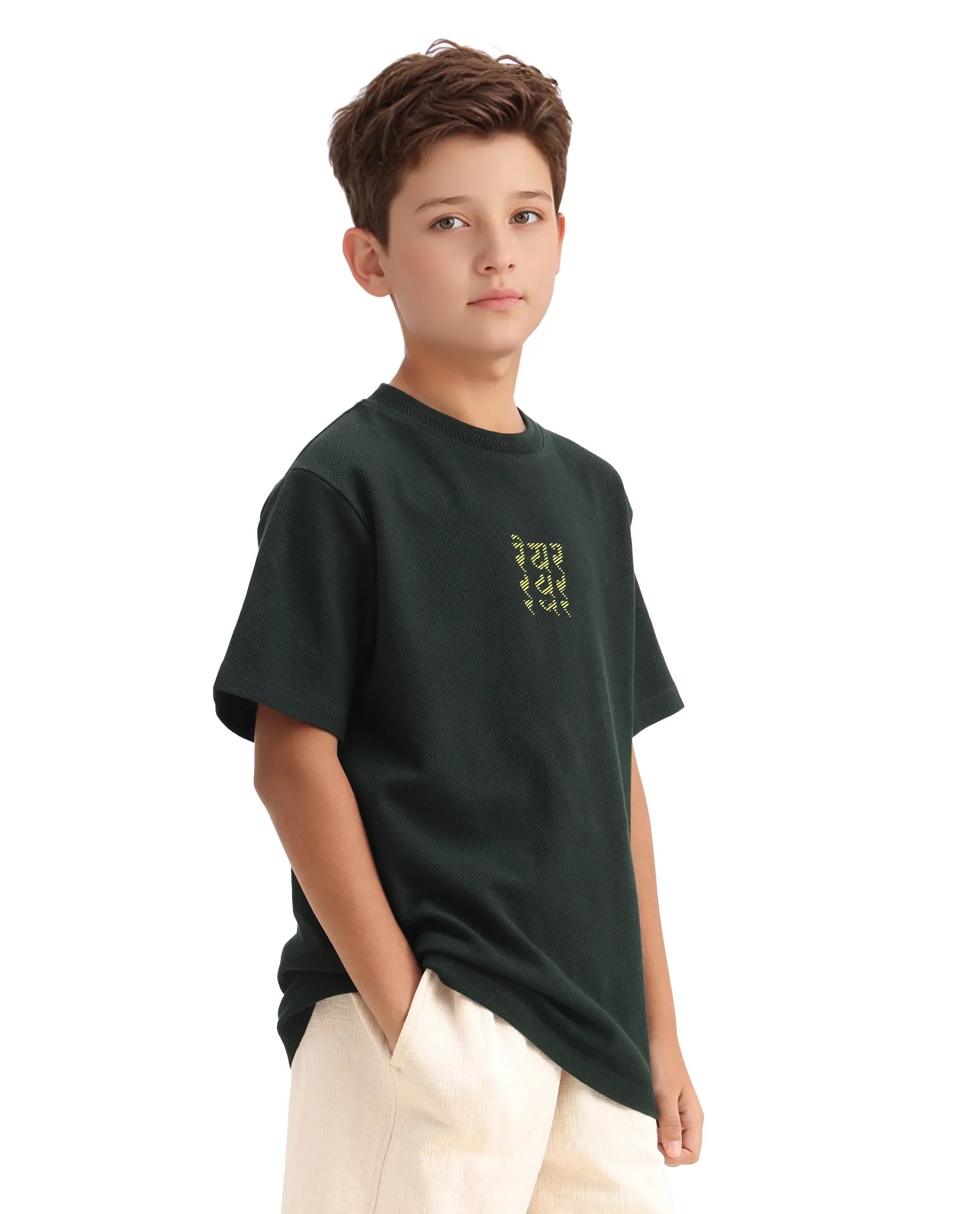 Rare Ones Kids Kade Dark Green Jacquard Hd Print Regular Fit T-Shirt