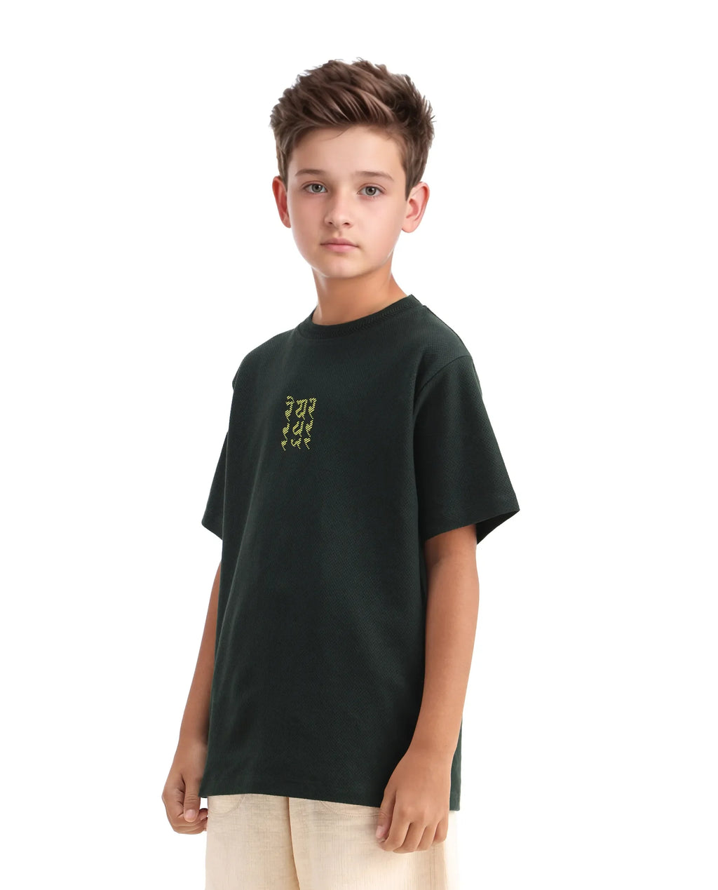Rare Ones Kids Kade Dark Green Jacquard Hd Print Regular Fit T-Shirt