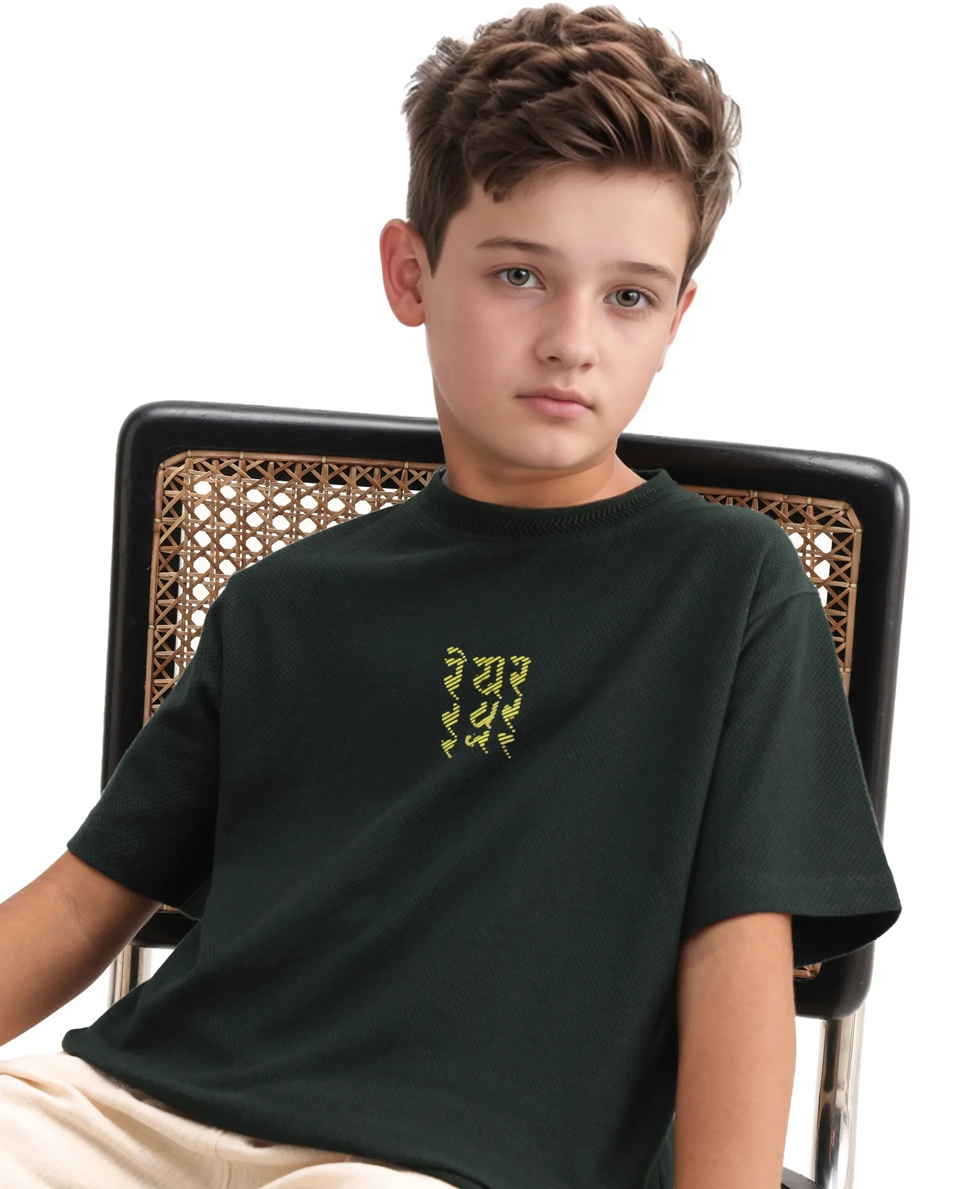 Rare Ones Kids Kade Dark Green Jacquard Hd Print Regular Fit T-Shirt
