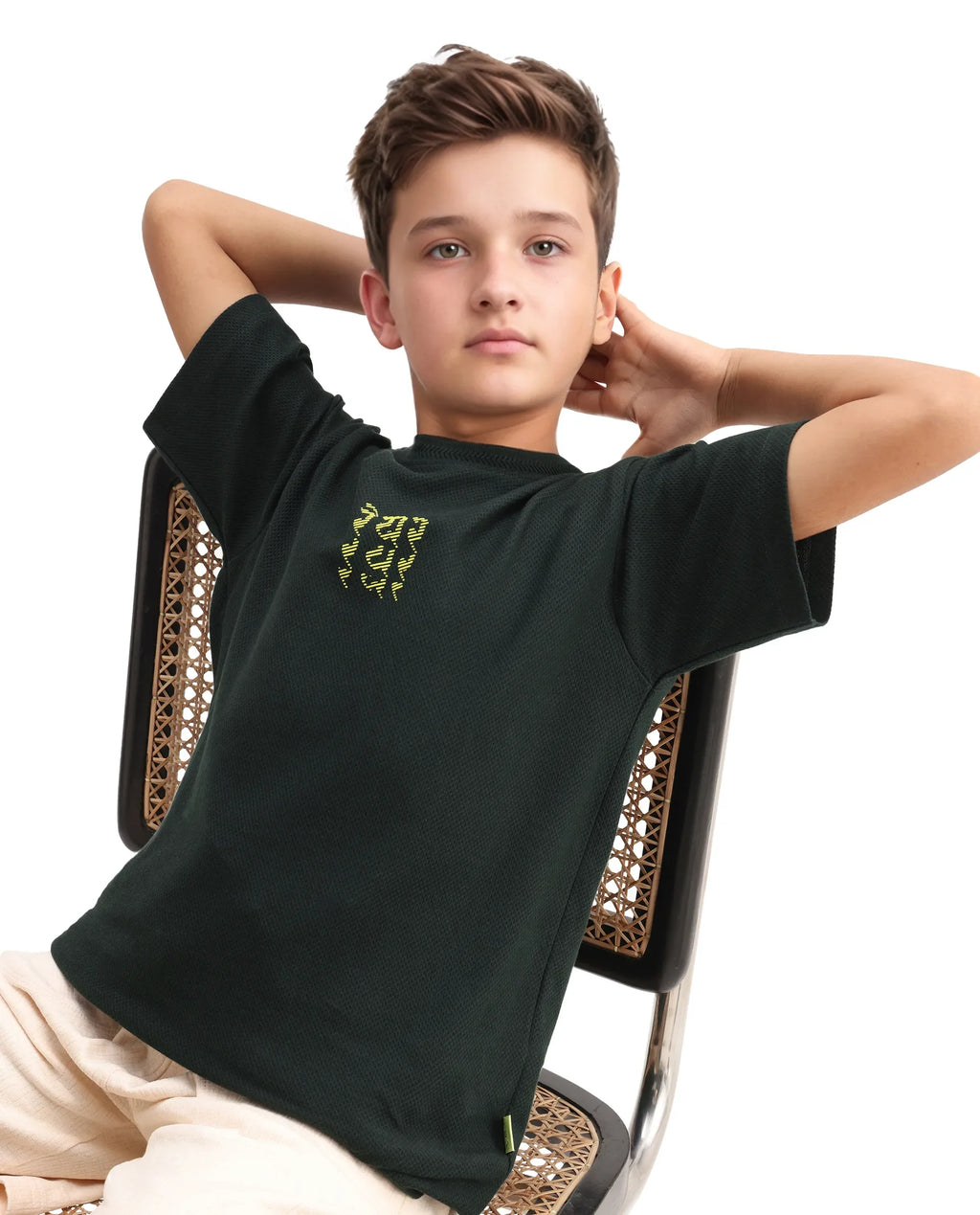 Rare Ones Kids Kade Dark Green Jacquard Hd Print Regular Fit T-Shirt