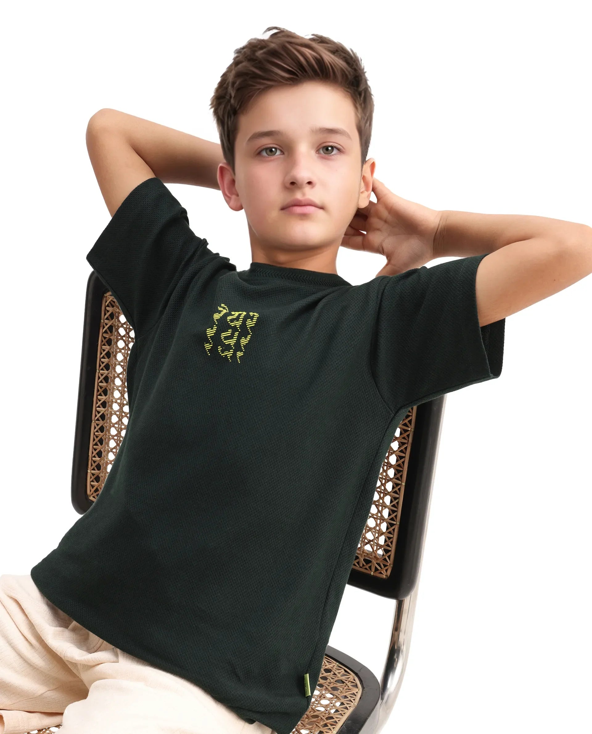 Rare Ones Kids Kade Dark Green Jacquard Hd Print Regular Fit T-Shirt