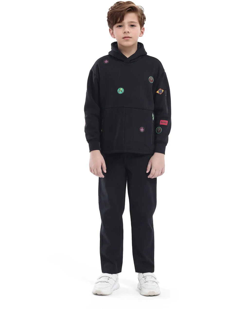 Rare Ones Kids Kar Black Cotton Poly Full Sleeve Applique Sweatshirt