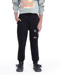 Rare Ones Kids Karo Black Cotton Poly Drawstring Applique Trackpant