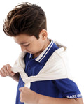 Rare Ones Kids Keef Dark Blue Cotton Short Sleeve Jacquard Polo