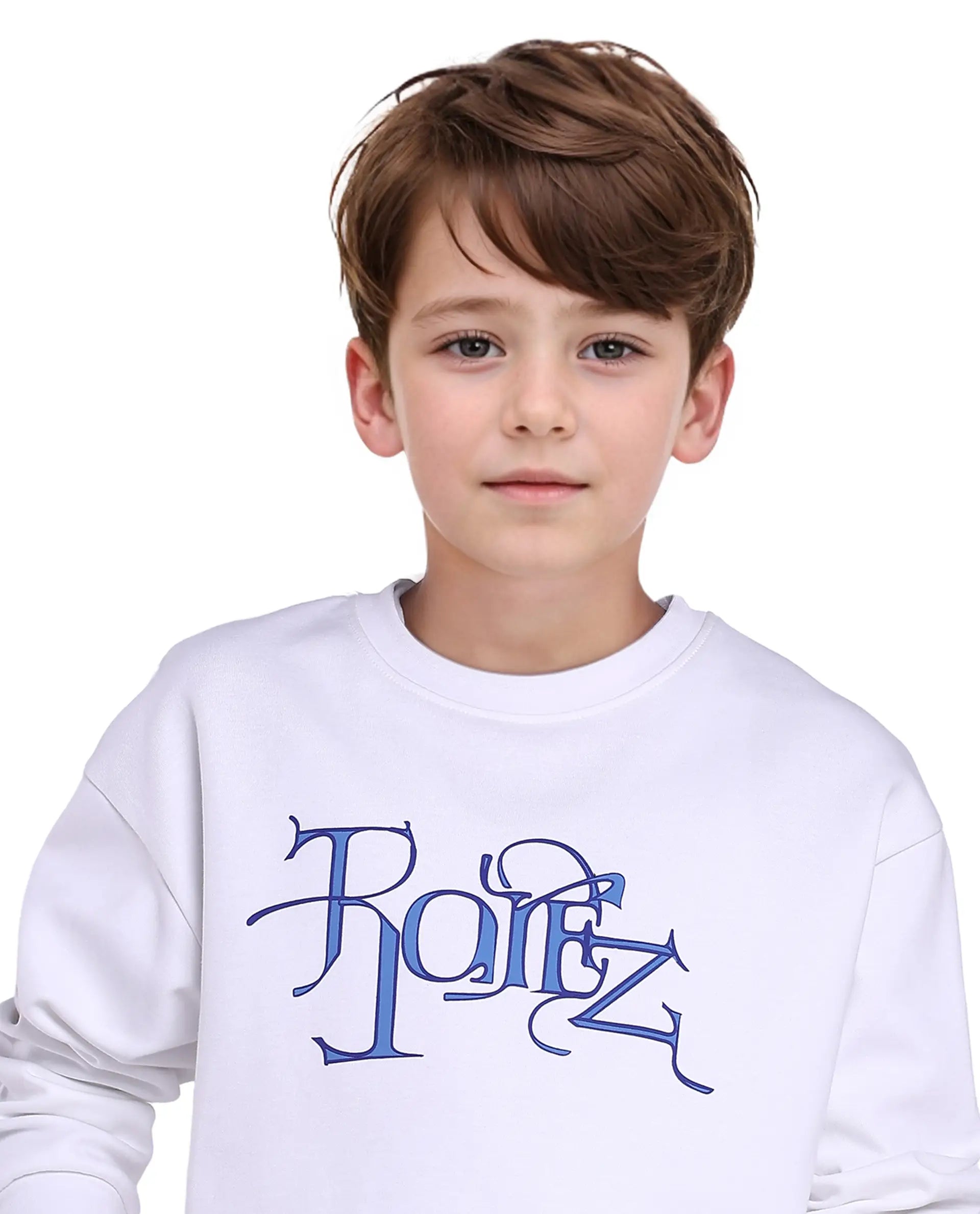 Rare Ones Kids Kiro White Cotton Full Sleeve Crew Neck Hd Print Sweatshirt