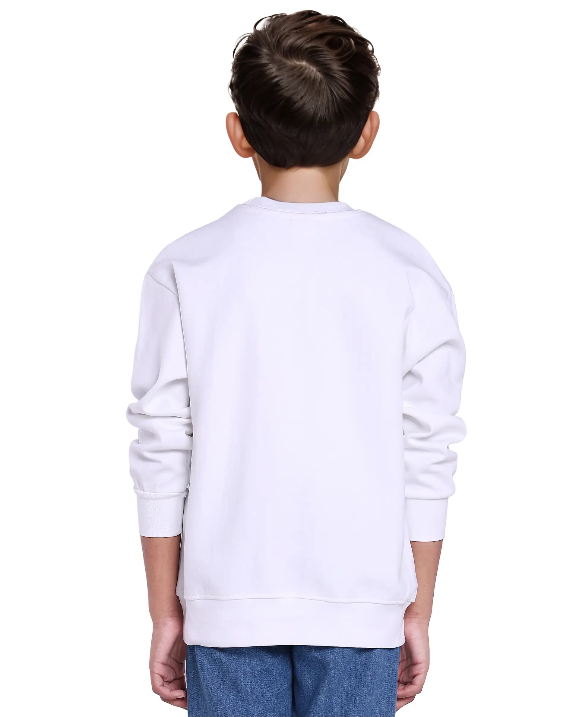Rare Ones Kids Kiro White Cotton Full Sleeve Crew Neck Hd Print Sweatshirt