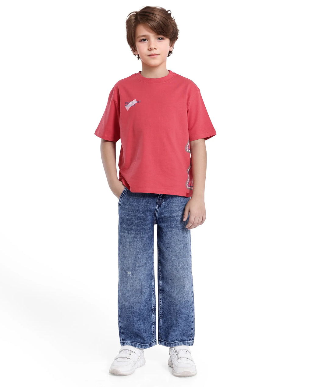 Rare Ones Kids Klas-K Red Cotton Half Sleeve Crew Neck Printed Boxy T-Shirt