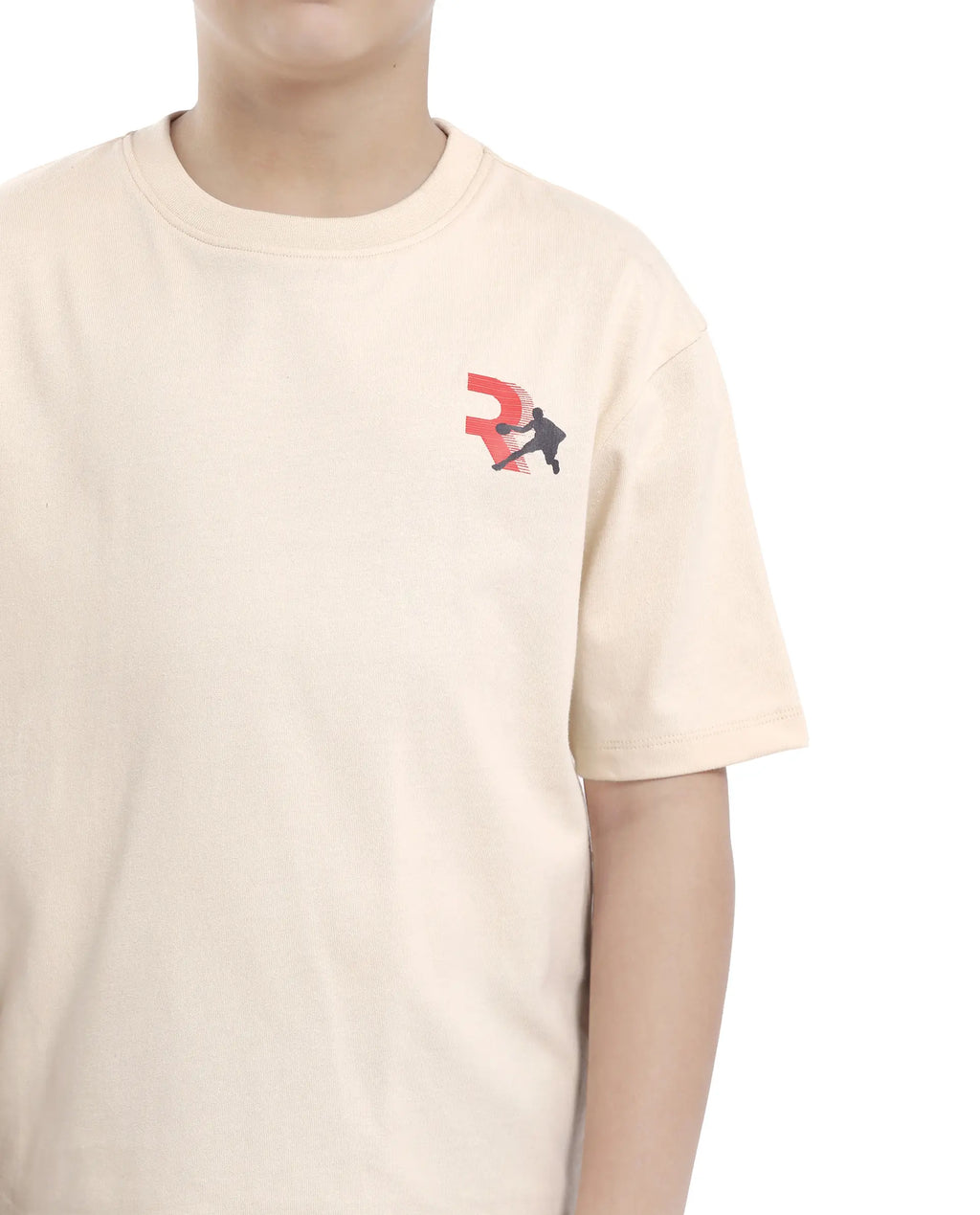 Rare Ones Kids Kobe Light Beige Cotton Graphic Print Slip-On Oversized Fit T-Shirt