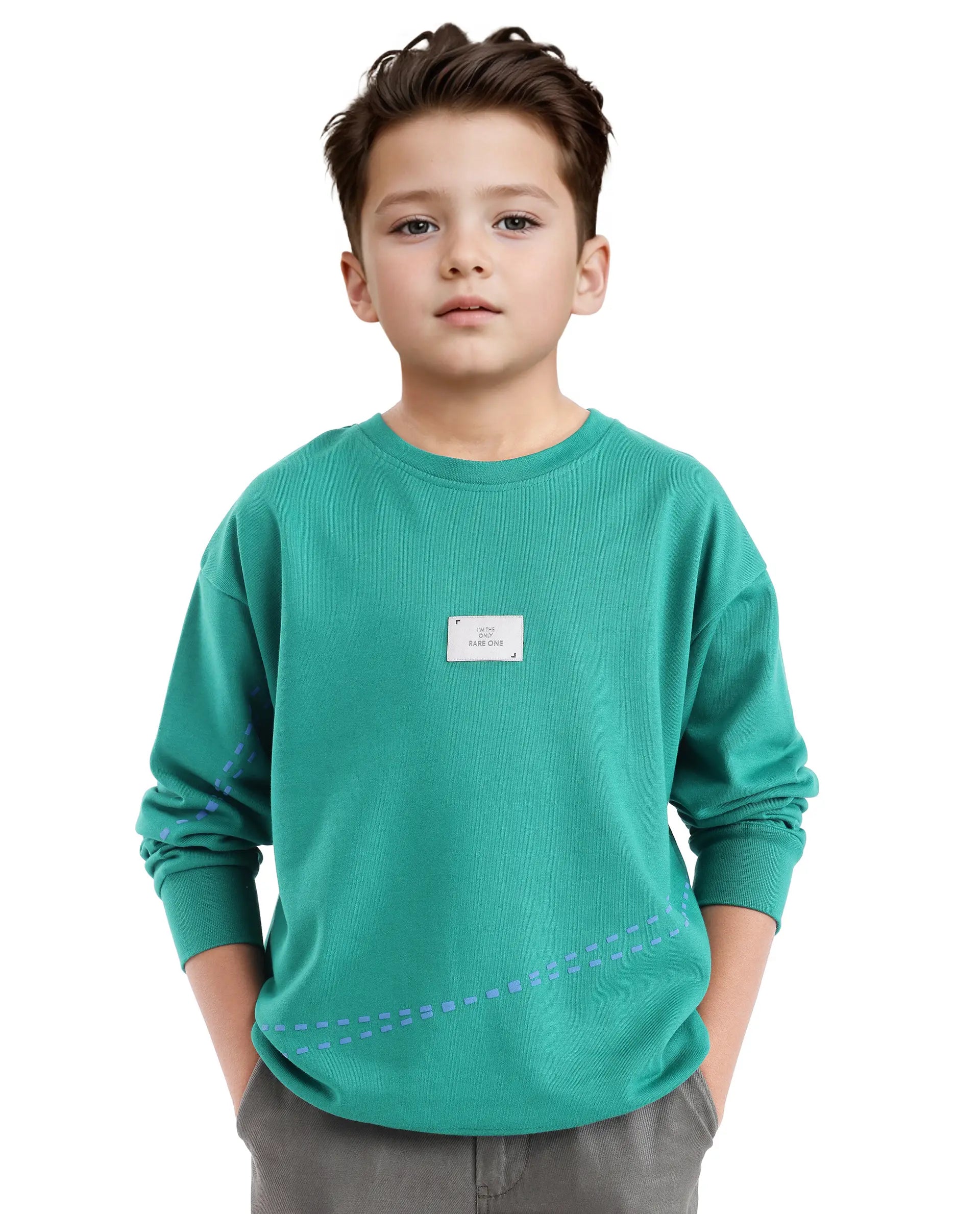 Rare Ones Kids Kole Green Cotton Poly Full Sleeve Hd Print Sweatshirt
