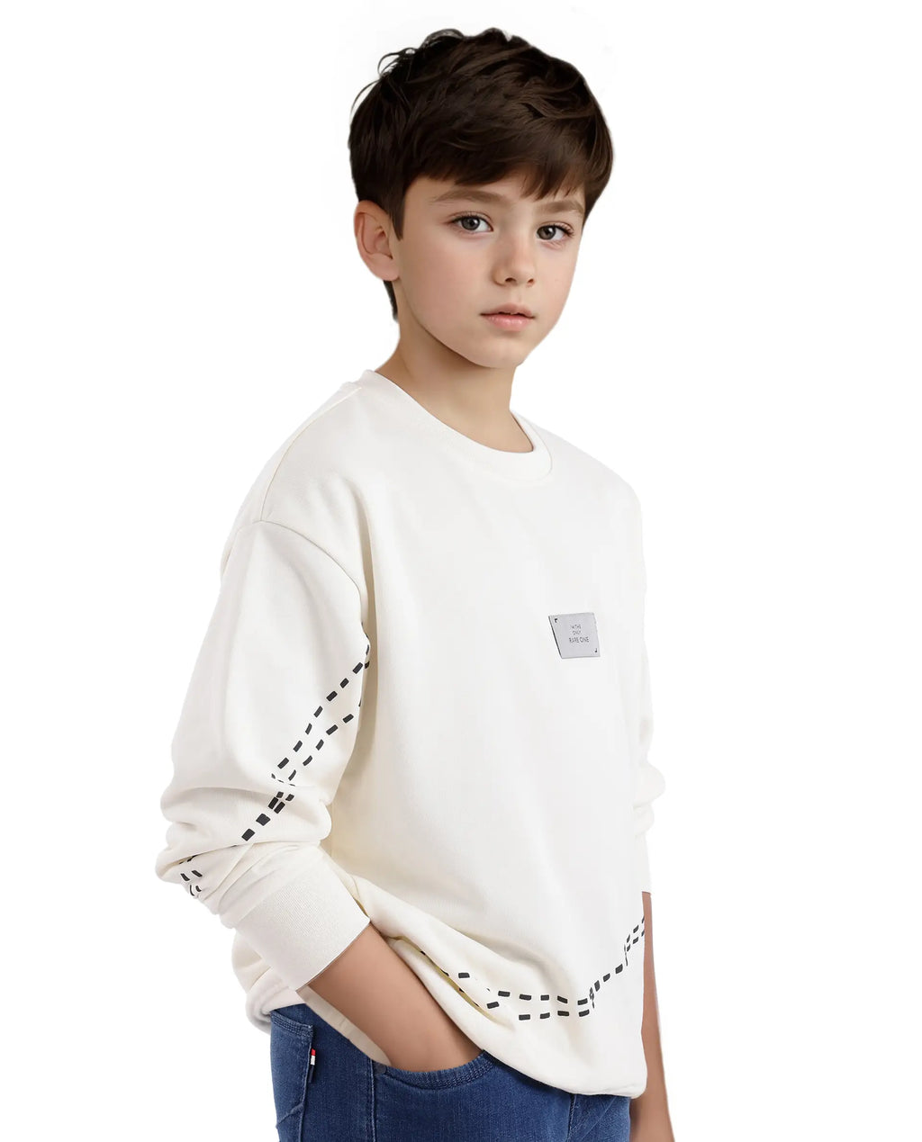 Rare Ones Kids Kole Off White Cotton Poly Full Sleeve Hd Print Sweatshirt