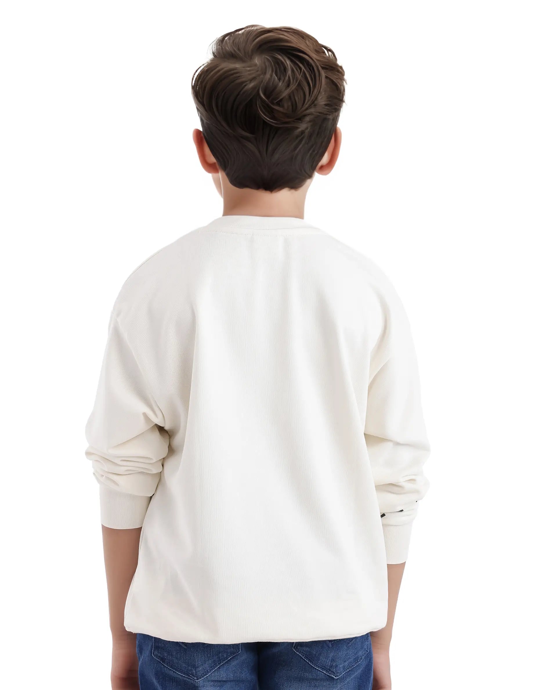 Rare Ones Kids Kole Off White Cotton Poly Full Sleeve Hd Print Sweatshirt