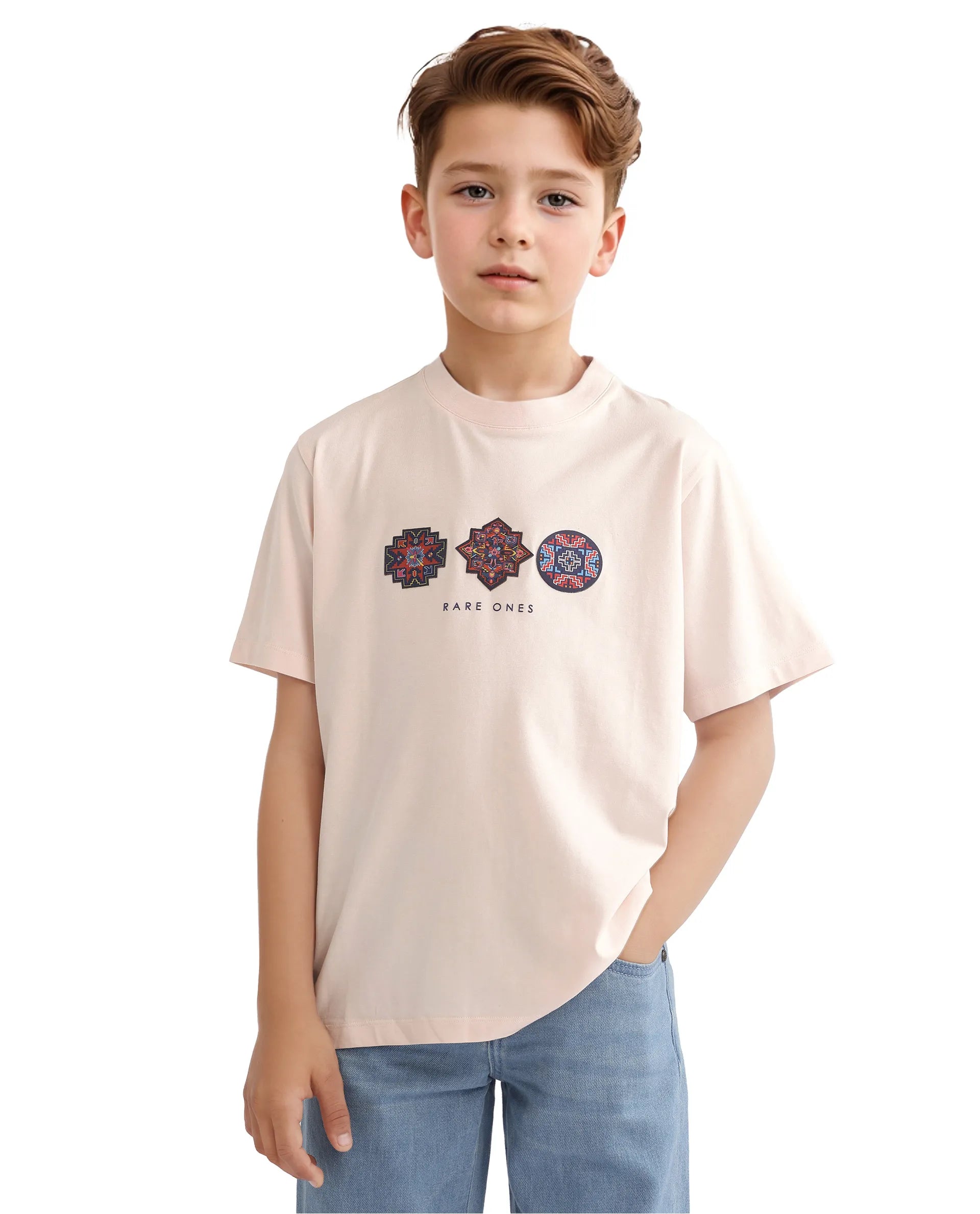 Rare Ones Kids Labet Light Pink Cotton Blend Short Sleeve Crew Neck Print T-Shirt
