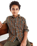 Rare Ones Kids Lane Dark Yellow Cotton Checked Button Closure Regular Fit Shirt