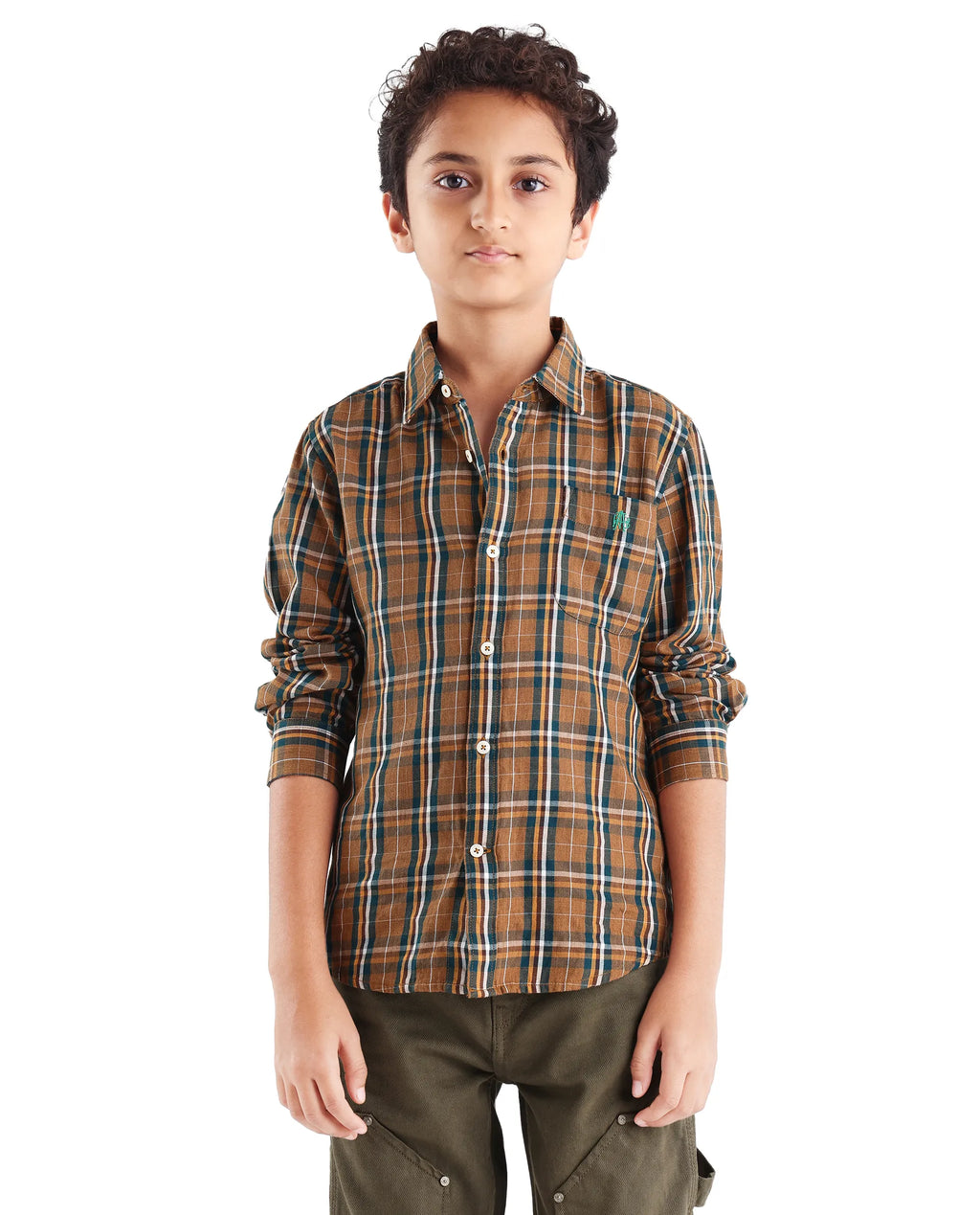 Rare Ones Kids Lane Dark Yellow Cotton Checked Button Closure Regular Fit Shirt