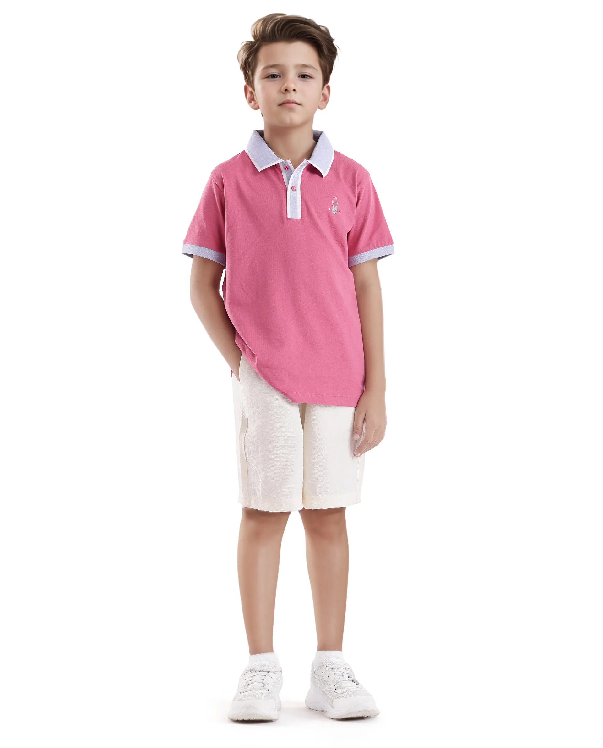 Rare Ones Kids Larn Flouroscent Pink Cotton Short Sleeve Hd Print Polo