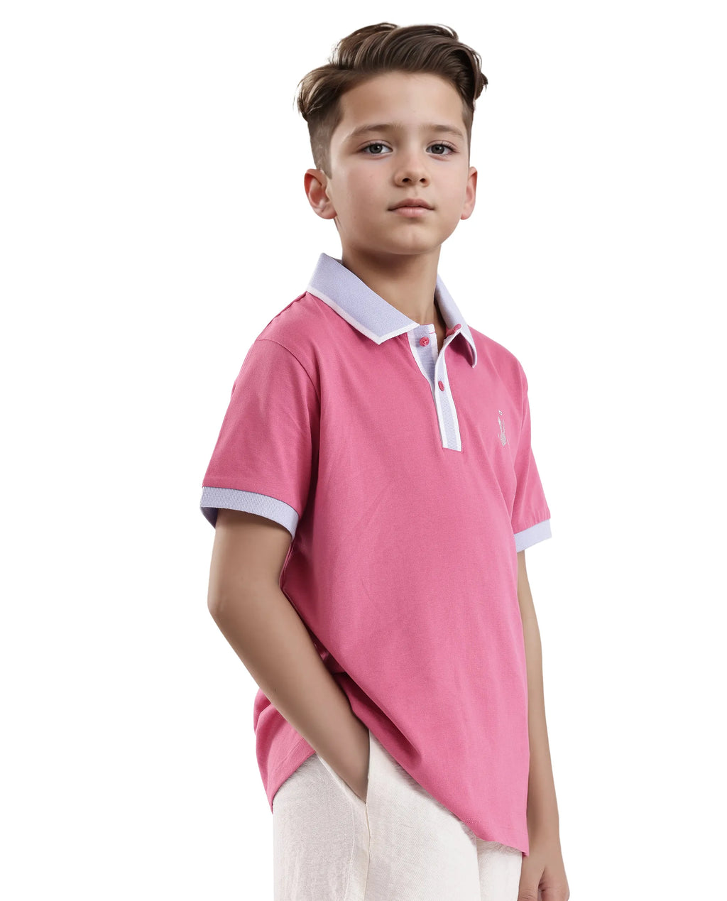 Rare Ones Kids Larn Flouroscent Pink Cotton Short Sleeve Hd Print Polo