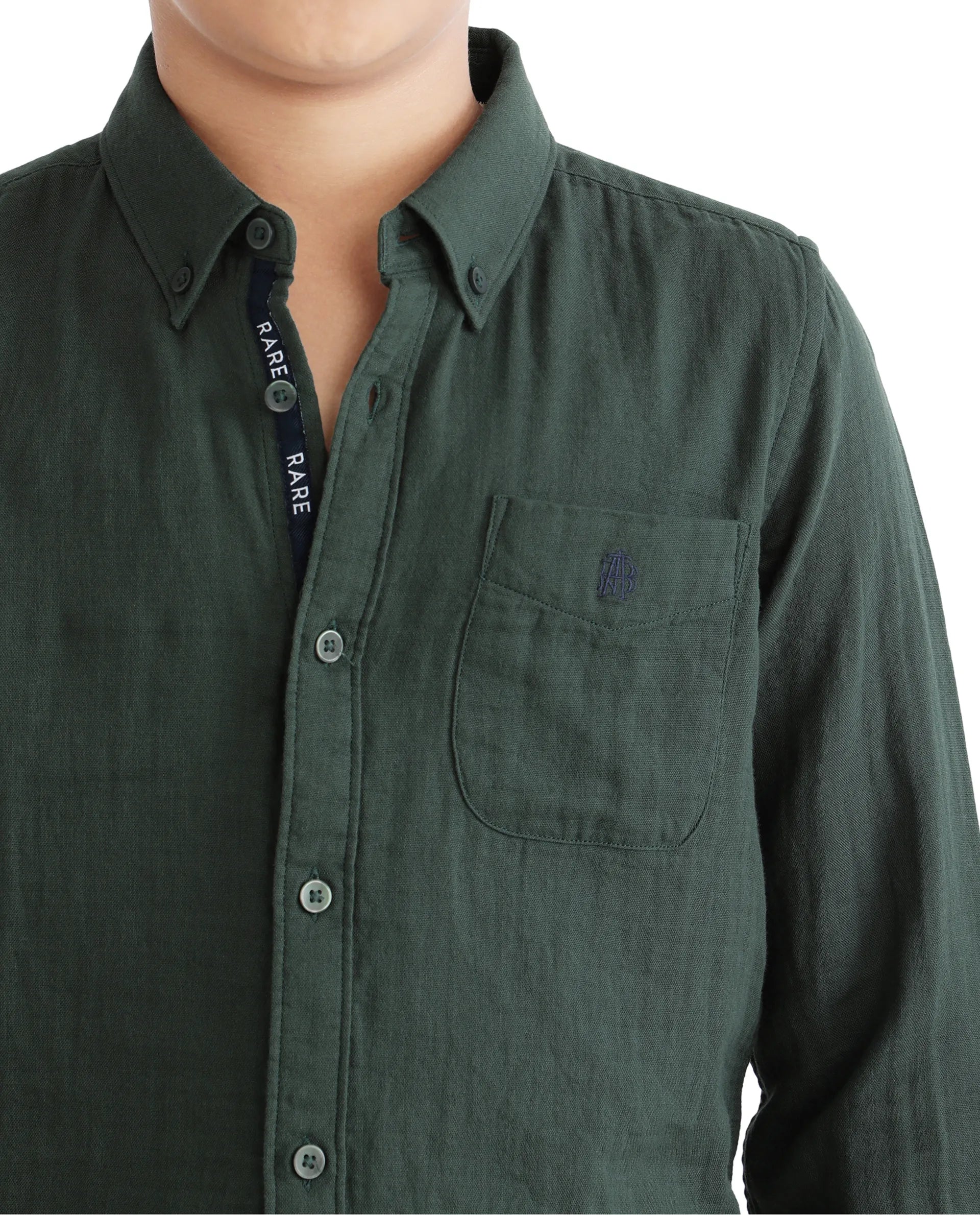Rare Ones Kids Layerr Ls-K Dusky Green Cotton Full Sleeve Spread Collar Solid Shirt