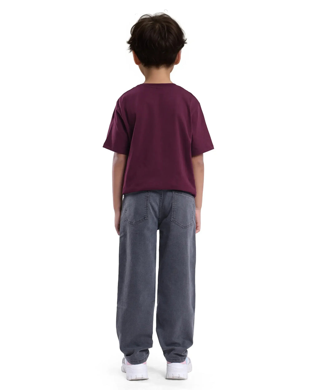 Rare Ones Kids Lea Grey Cotton Solid Button And Zip Closure Wide Leg Fit Jeans