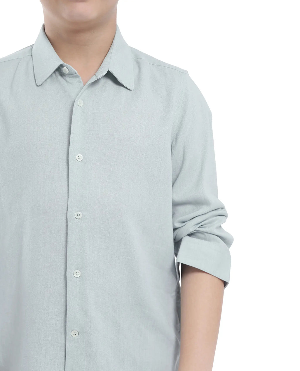Rare Ones Kids Lino Pastel Turq Linen Full Sleeve Button Solid Regular Fit Shirt