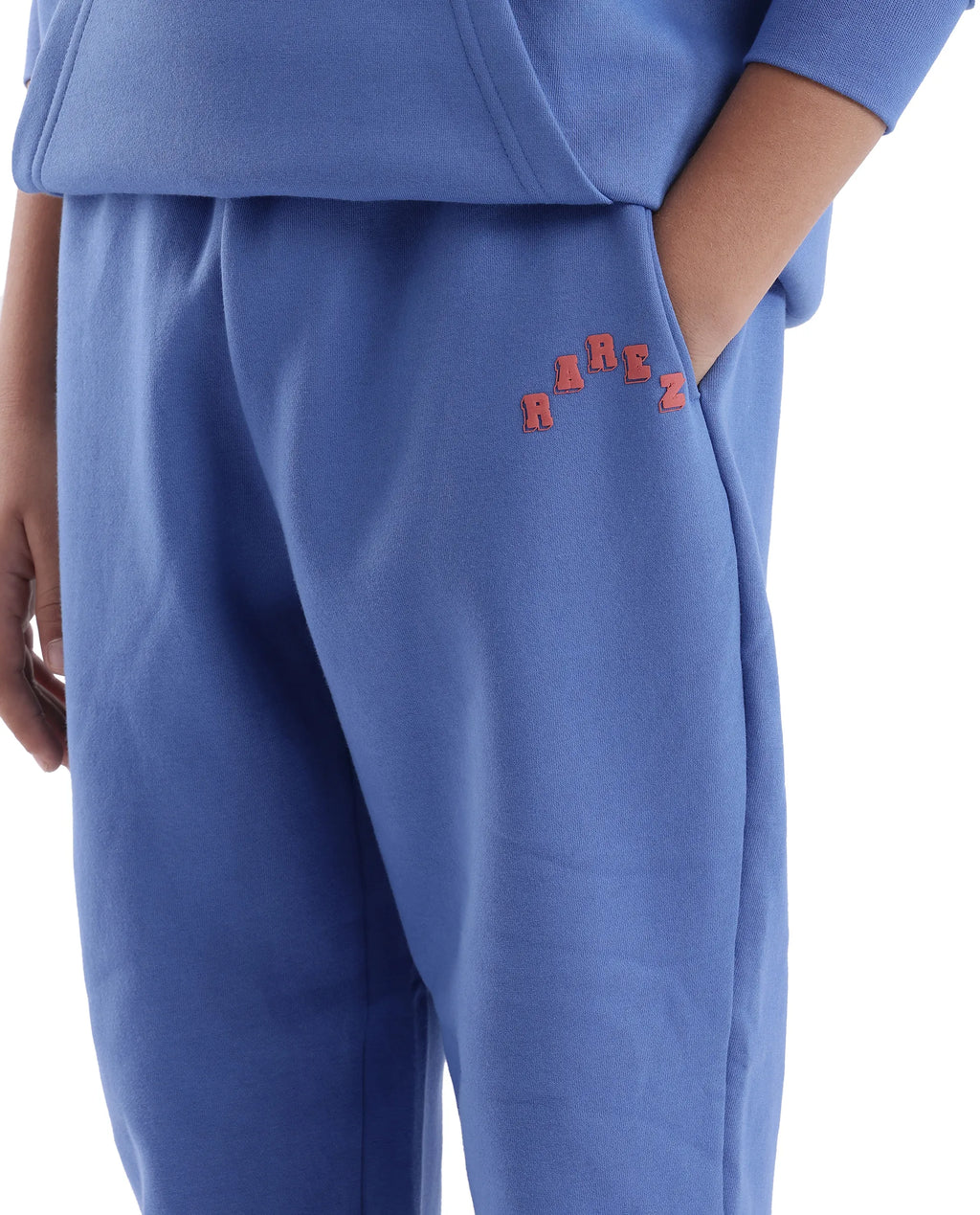 Rare Ones Kids Lint Blue Cotton Solid Drawstring Closure Regular Fit Trackpant