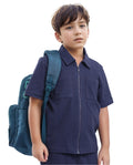Rare Ones Kids Lomz Dark Navy Cotton Fabric Half Sleeve Tonal Stripe Shacket