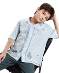 Rare Ones Kids Lucy Light Blue Cotton Half Sleeve Button Embroidered Regular Fit Shirt