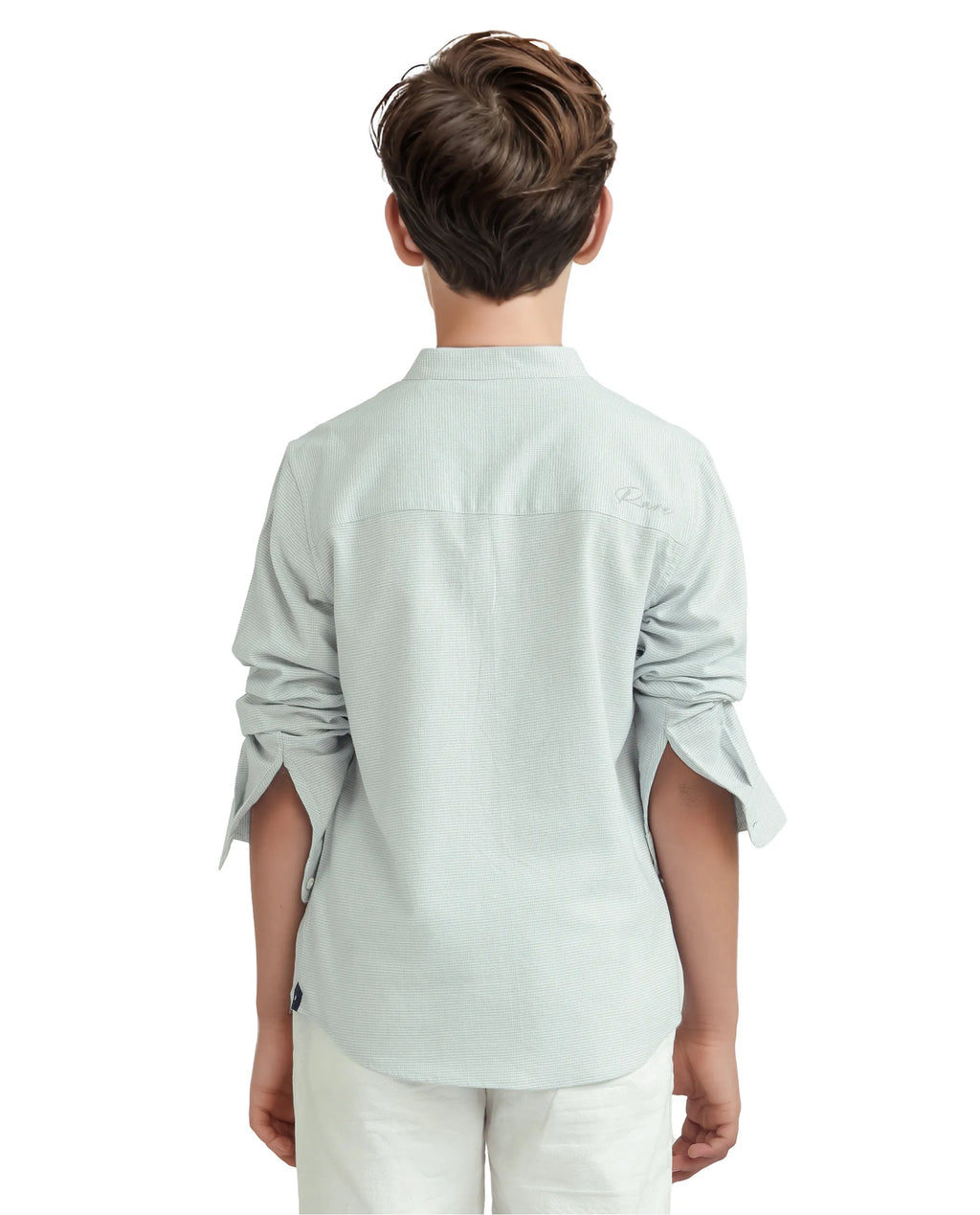 Rare Ones Kids Lynx Light Blue Cotton Blend Long Sleeve Mandarin Collar Striped Shirt