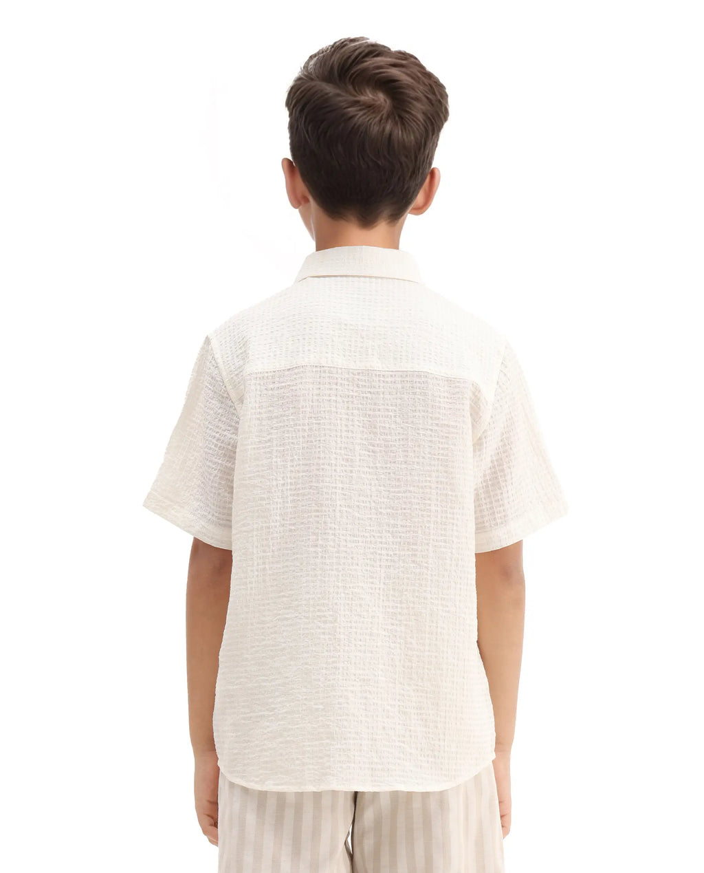 Rare Ones Kids Lyth Off White Cotton Blend Half Sleeve Striped Regular Fit Shirt