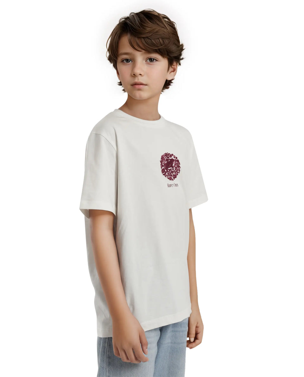 Rare Ones Kids Makes White Cotton Half Sleeves Crew Neck Embroidered T-Shirt