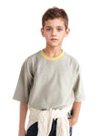 Rare Ones Kids Malco Grey Cotton Pull On Striped Oversized T-Shirt