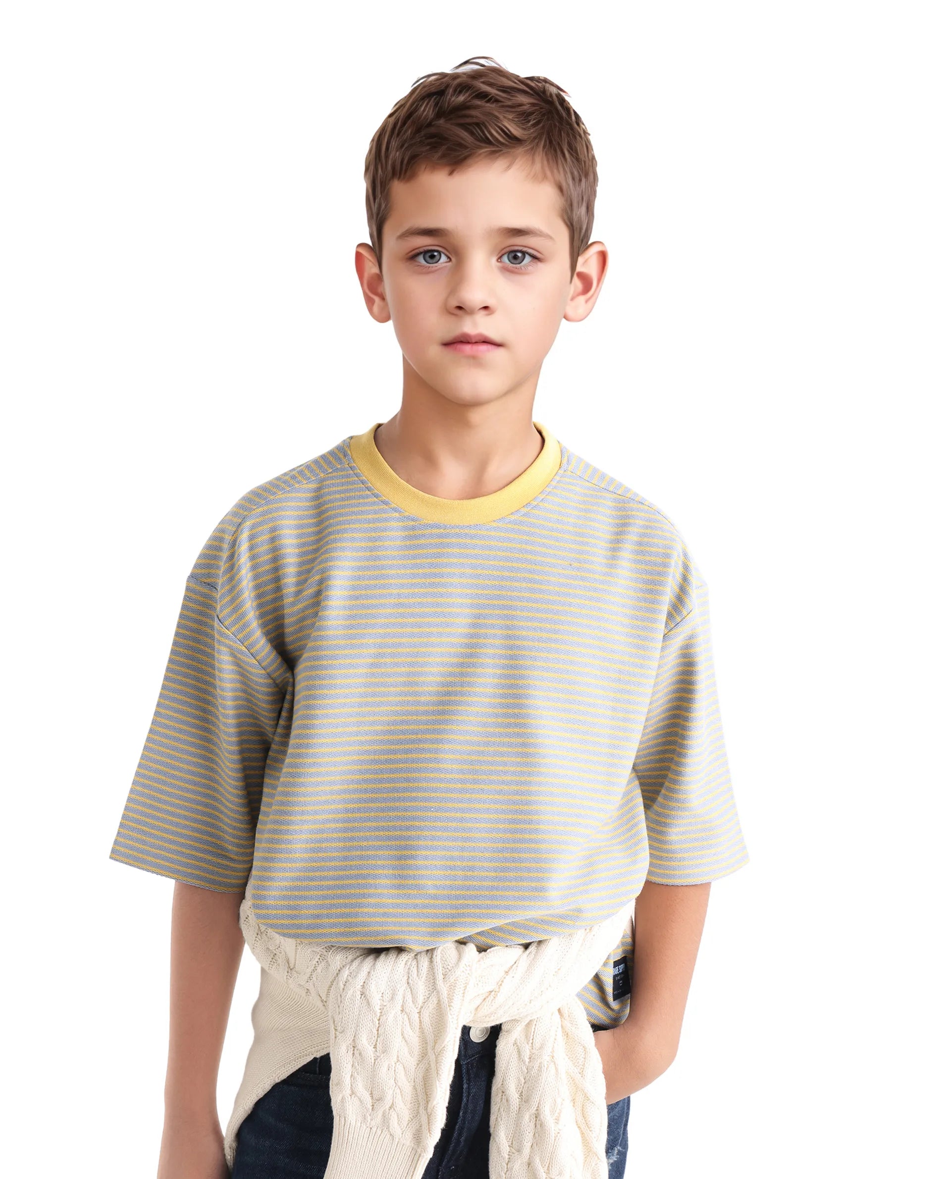 Rare Ones Kids Malco Grey Cotton Pull On Striped Oversized T-Shirt