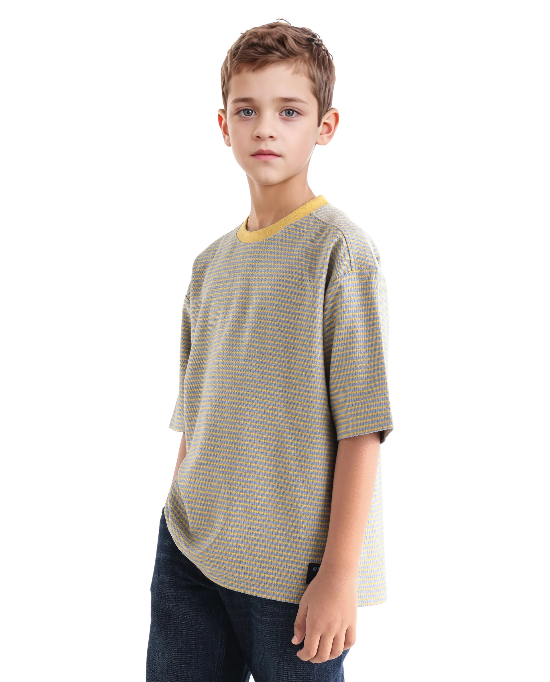 Rare Ones Kids Malco Grey Cotton Pull On Striped Oversized T-Shirt