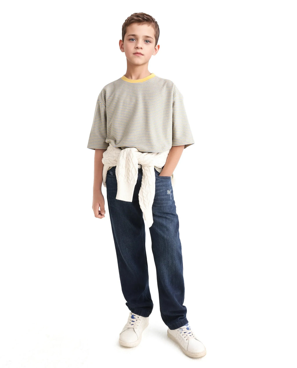 Rare Ones Kids Malco Grey Cotton Pull On Striped Oversized T-Shirt