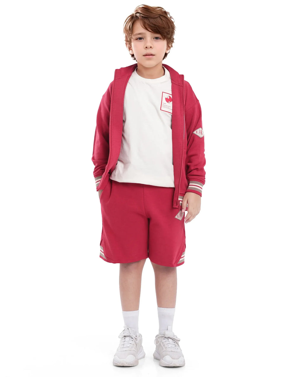 Rare Ones Kids Manttn Red Cotton Poly Full Sleeve Applique Jacket