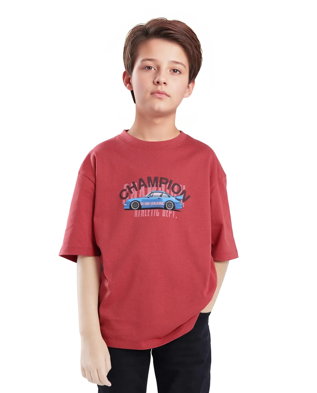 Rare Ones Kids Max Dusky Red Cotton Printed Slip-On Oversized Fit T-Shirt