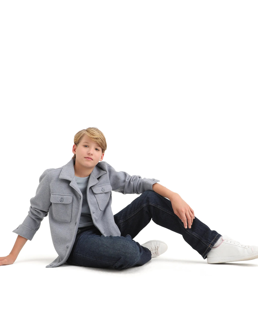 Rare Ones Kids Bochin Blue Polyester Button Closure Flat Collar Plain Full Sleeves Regular Fit Jacket