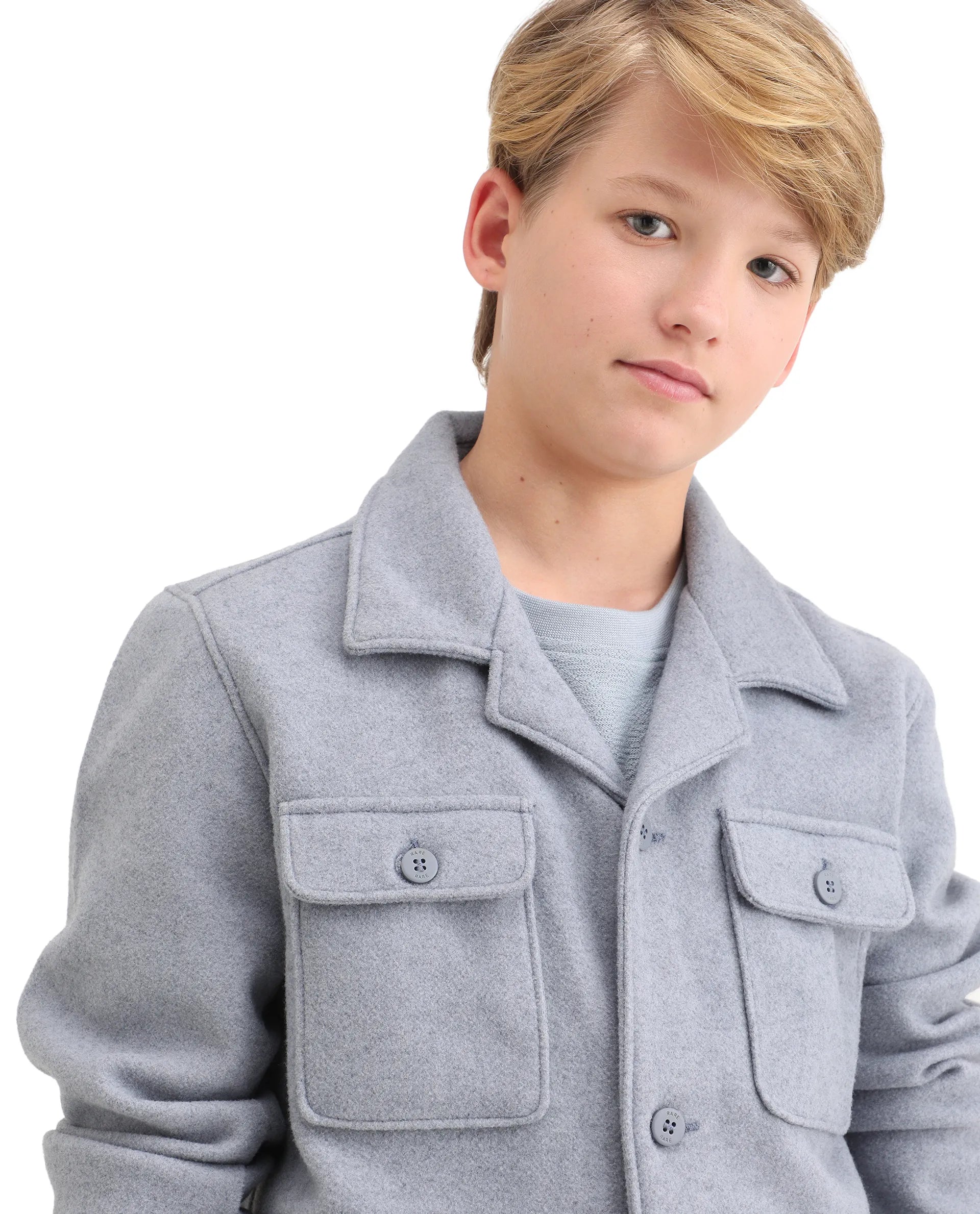 Rare Ones Kids Bochin Blue Polyester Button Closure Flat Collar Plain Full Sleeves Regular Fit Jacket