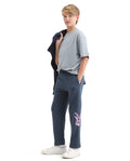 Rare Ones Kids Iver-B Navy Cotton Blend Drawstring Pigment Print Straight Fit Trackpant