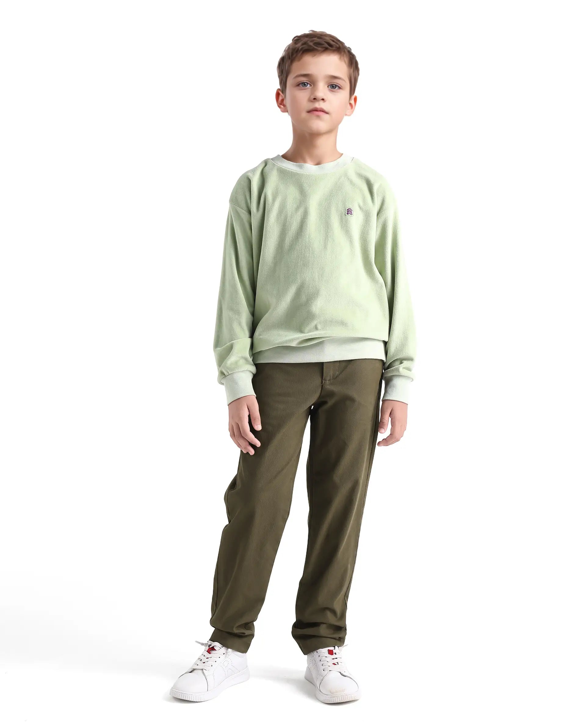 Rare Ones Kids Arne-K Olive Cotton Solid Button Closure Regular Fit Trouser