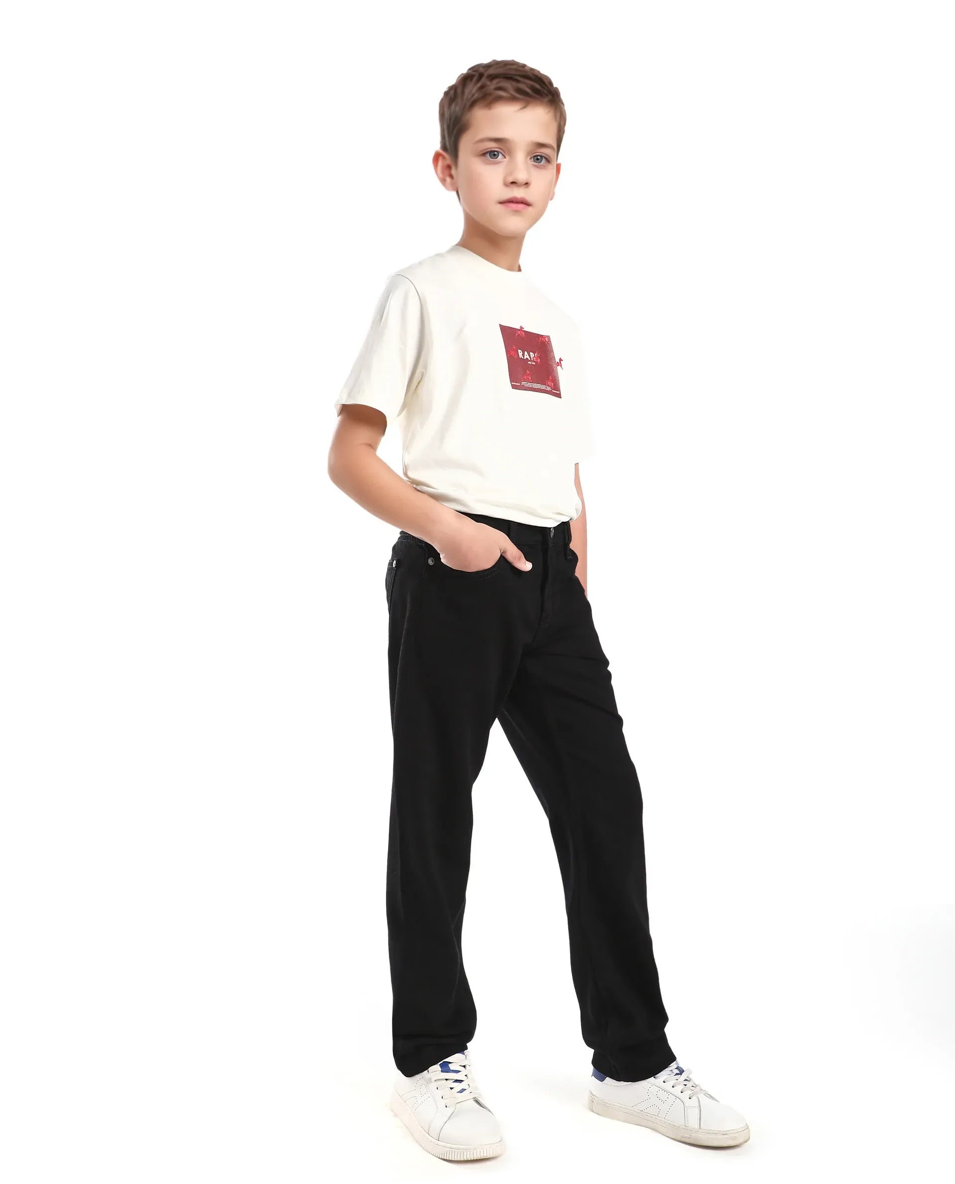 Rare Ones Kids Enim-K Black Cotton Button Closure Plain Regular Fit Jeans